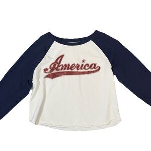 Denim & Supply Ralph Lauren America Raglan Tee M Cream Navy Graphic 3/4 Sleeve